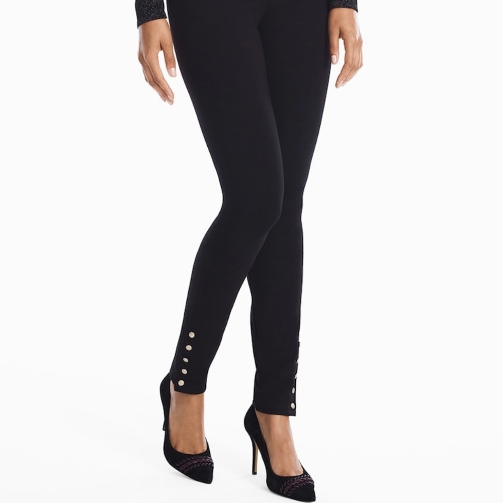 Ponte Button Hem Black Leggings